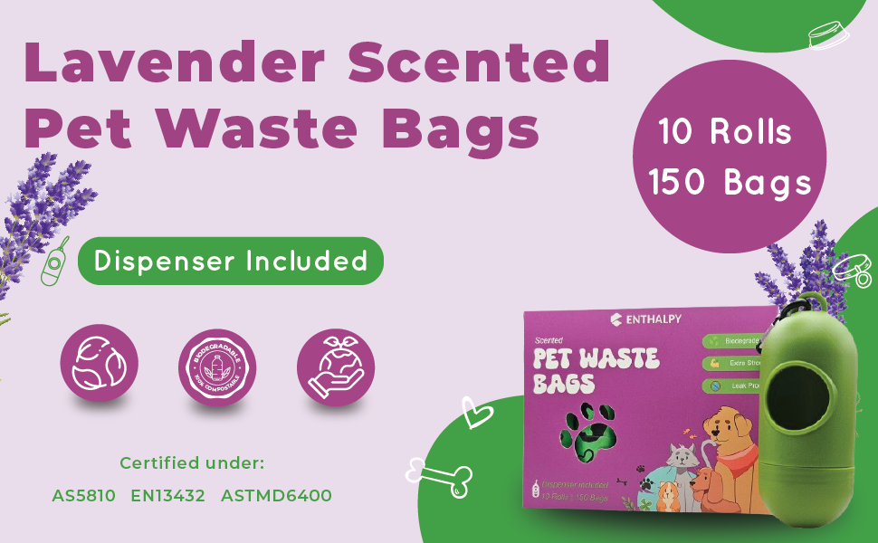 Enthalpy Dog Poop Bags – 150 Count (15 Rolls), Extra-Thick, Biobased, Leak-Proof & Scented with Bonus Bag Holder