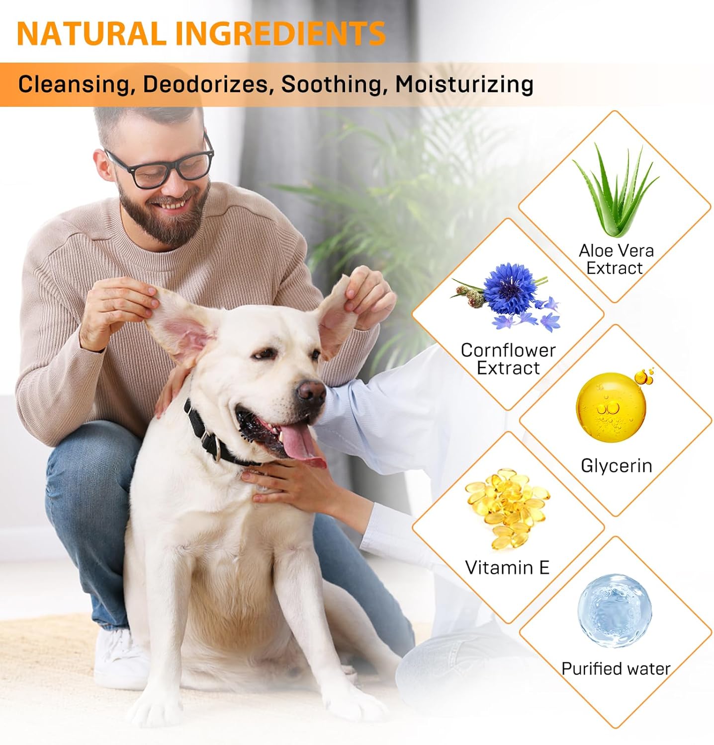 Kopmath Dog Ear Wipes 50 Disposable Wipes for Dogs & Cats, Removes Earwax, Odor, and Soothes Itching