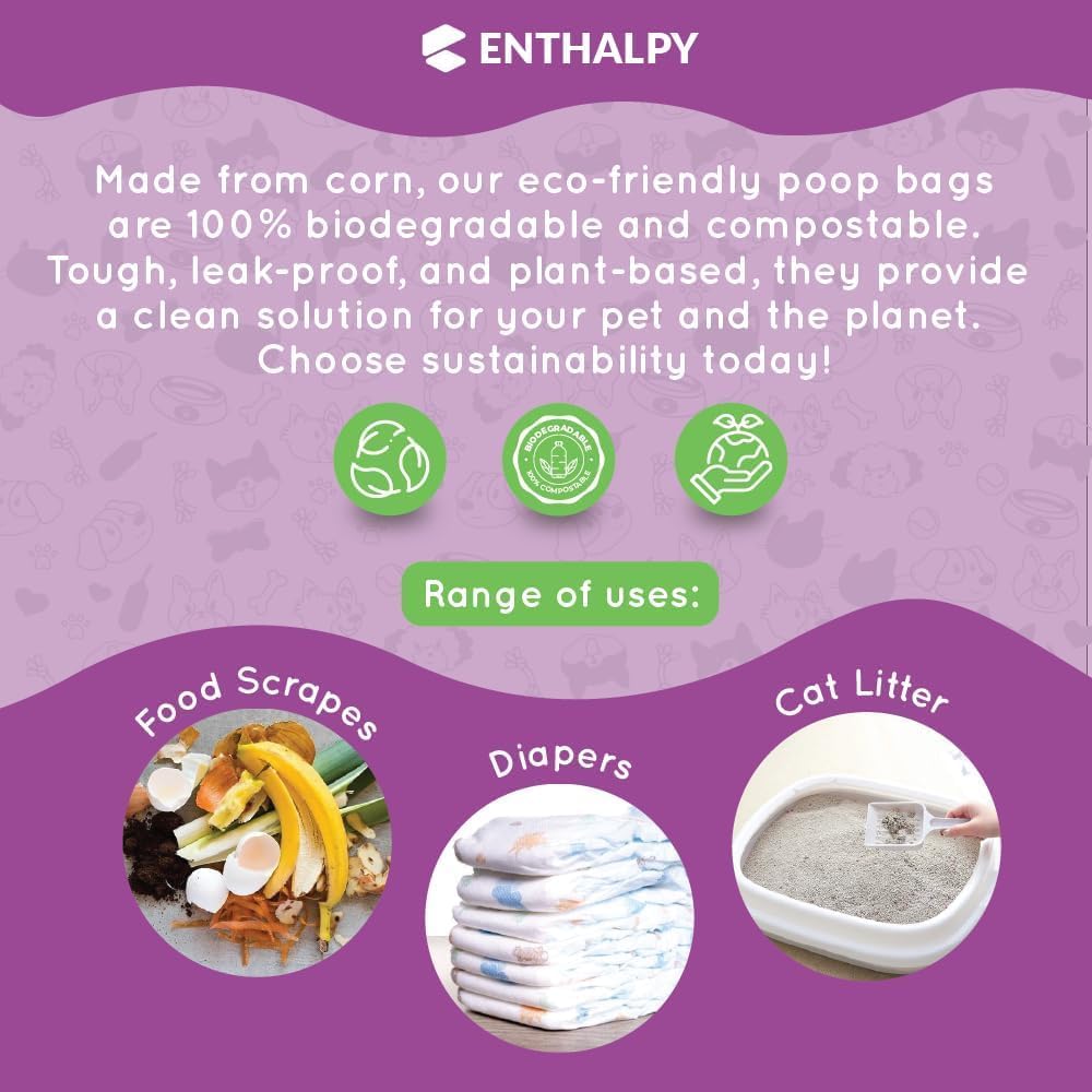 Enthalpy Dog Poop Bags – 150 Count (15 Rolls), Extra-Thick, Biobased, Leak-Proof & Scented with Bonus Bag Holder
