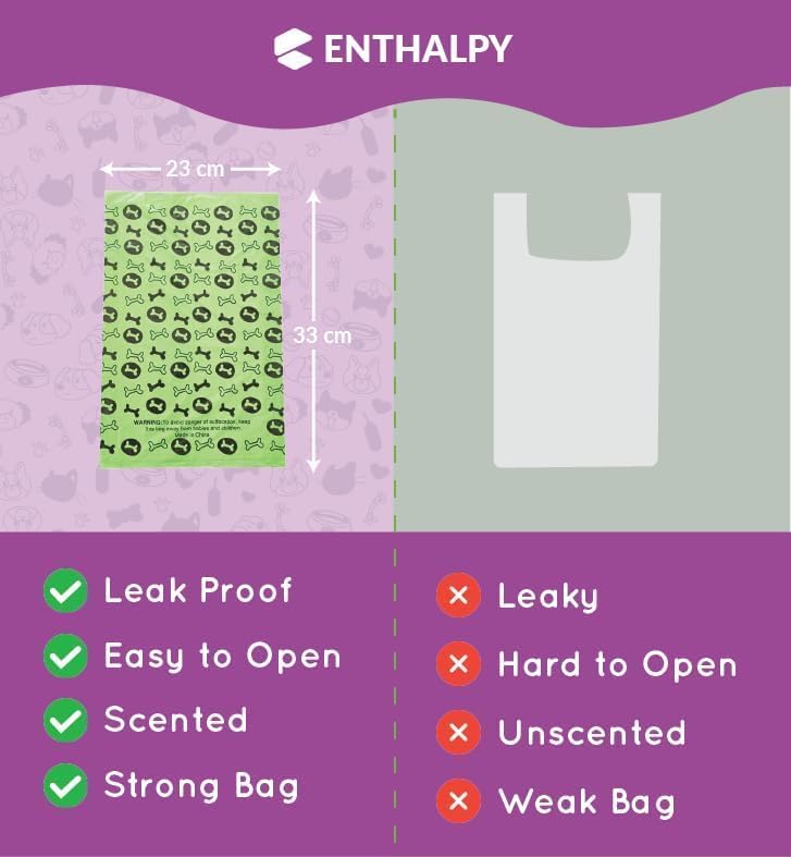 Enthalpy Dog Poop Bags – 150 Count (15 Rolls), Extra-Thick, Biobased, Leak-Proof & Scented with Bonus Bag Holder