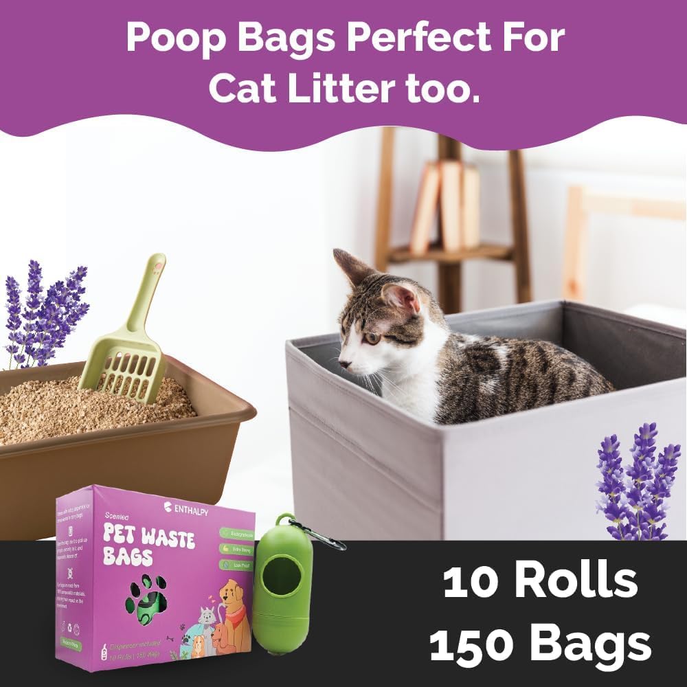 Enthalpy Dog Poop Bags – 150 Count (15 Rolls), Extra-Thick, Biobased, Leak-Proof & Scented with Bonus Bag Holder