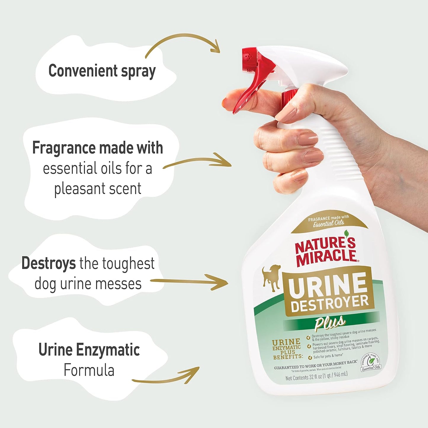 Nature’s Miracle Dog Urine Destroyer Plus, 946ml Enzymatic Formula, Removes Stains, Aloe Rain Fragrance