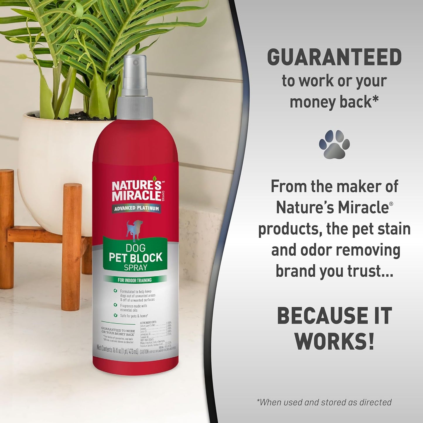 Nature’s Miracle Advanced Platinum Dog Repellent Spray, 473ml Essential Oils Formula for Indoor Training