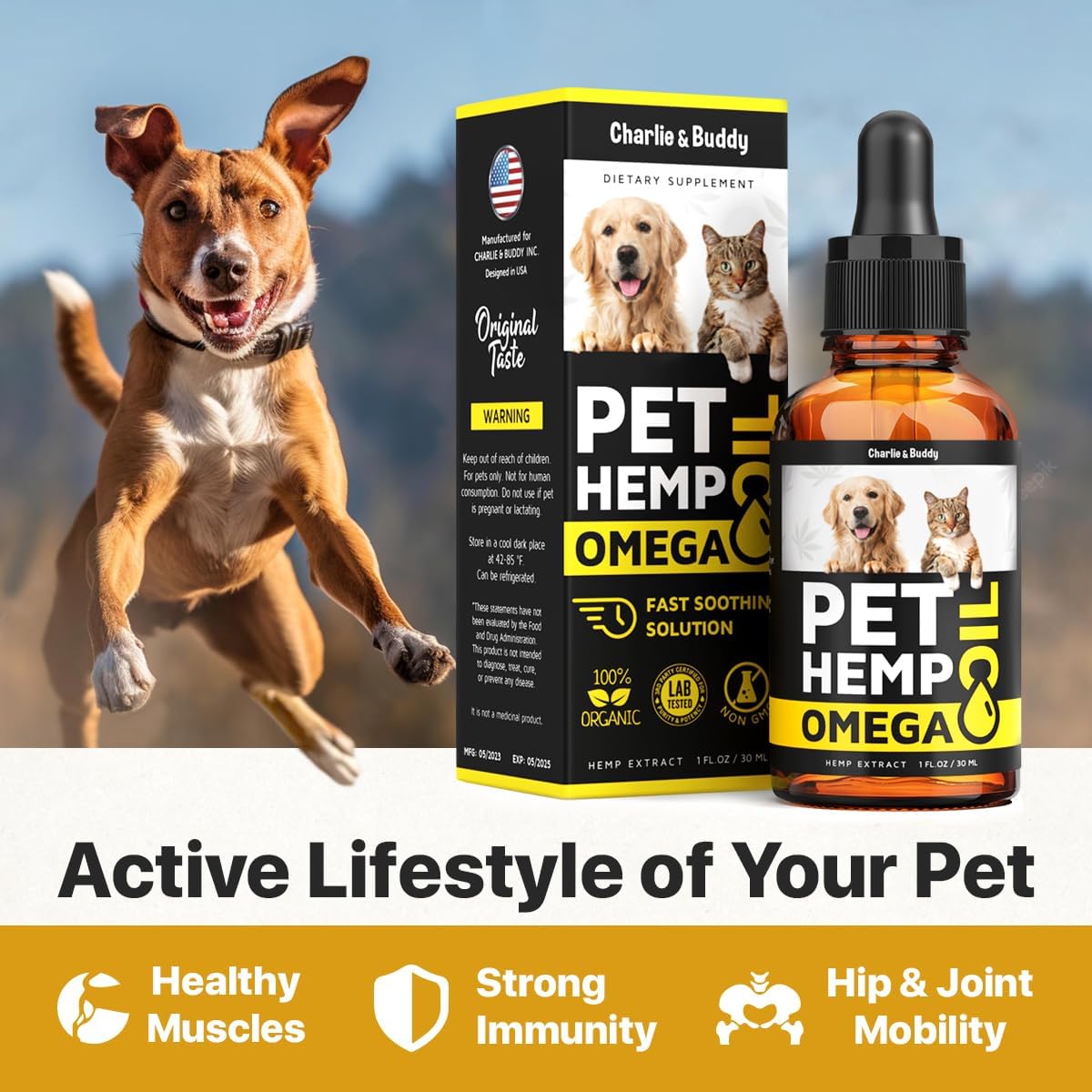 Charlie & Buddy Hemp Oil for Dogs – Omega 3, 6, 9 for Skin, Coat, Anxiety & Joint Relief