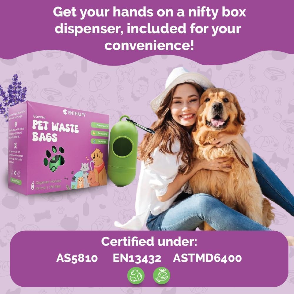 Enthalpy Dog Poop Bags – 150 Count (15 Rolls), Extra-Thick, Biobased, Leak-Proof & Scented with Bonus Bag Holder
