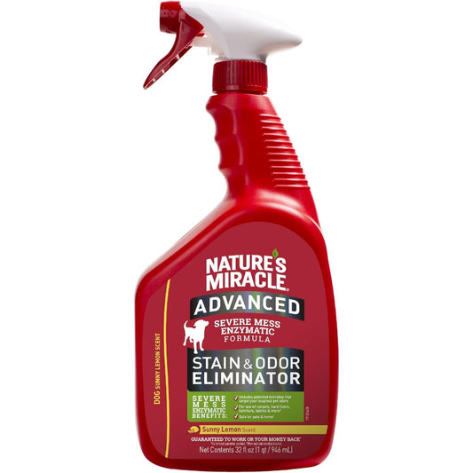 Nature’s Miracle Advanced Dog Stain & Odour Eliminator, 946ml - Enzymatic Formula, Sunny Lemon Scent, Multi-Surface Cleaner for Pet Urine, Carpet & Furniture, Trigger Spray