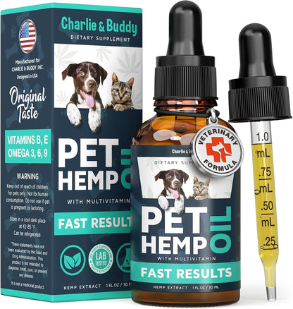 Charlie & Buddy Hemp Oil for Dogs & Cats – Calming, Pain & Anxiety Relief, Joint Health, Seizure Support