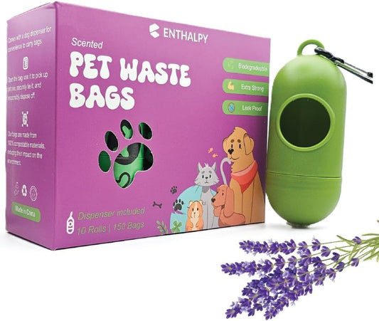 Enthalpy Dog Poop Bags – 150 Count (15 Rolls), Extra-Thick, Biobased, Leak-Proof & Scented with Bonus Bag Holder