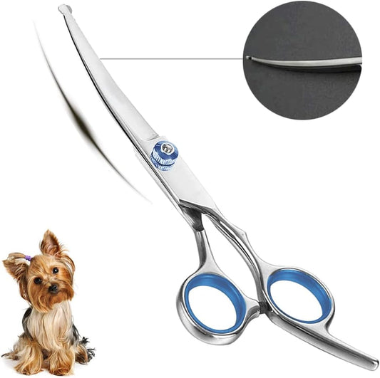 Curved Dog Grooming Scissors – Stainless Steel, Safety Round Tips, Lightweight Pet Shears for Dogs & Cats