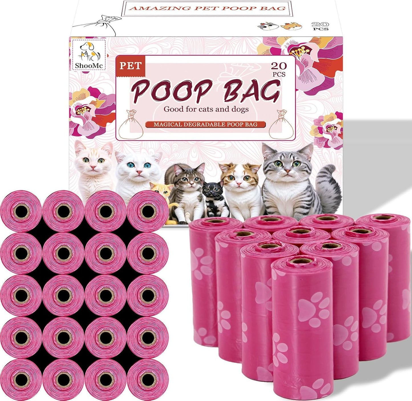 Biodegradable Dog Poop Bags – Odor-Free, Deodorizing, Non-Smell Bags for Dogs & Cats, 300 Count, Thin & Eco-Friendly