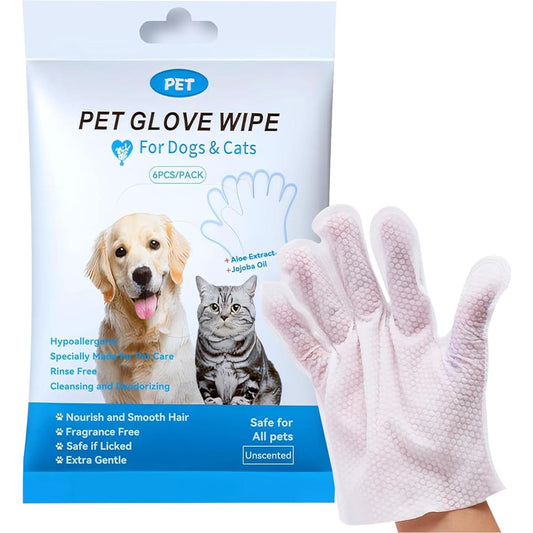 Pet Washing Glove Wipes for Dog and Cat,Travel 6 PCS