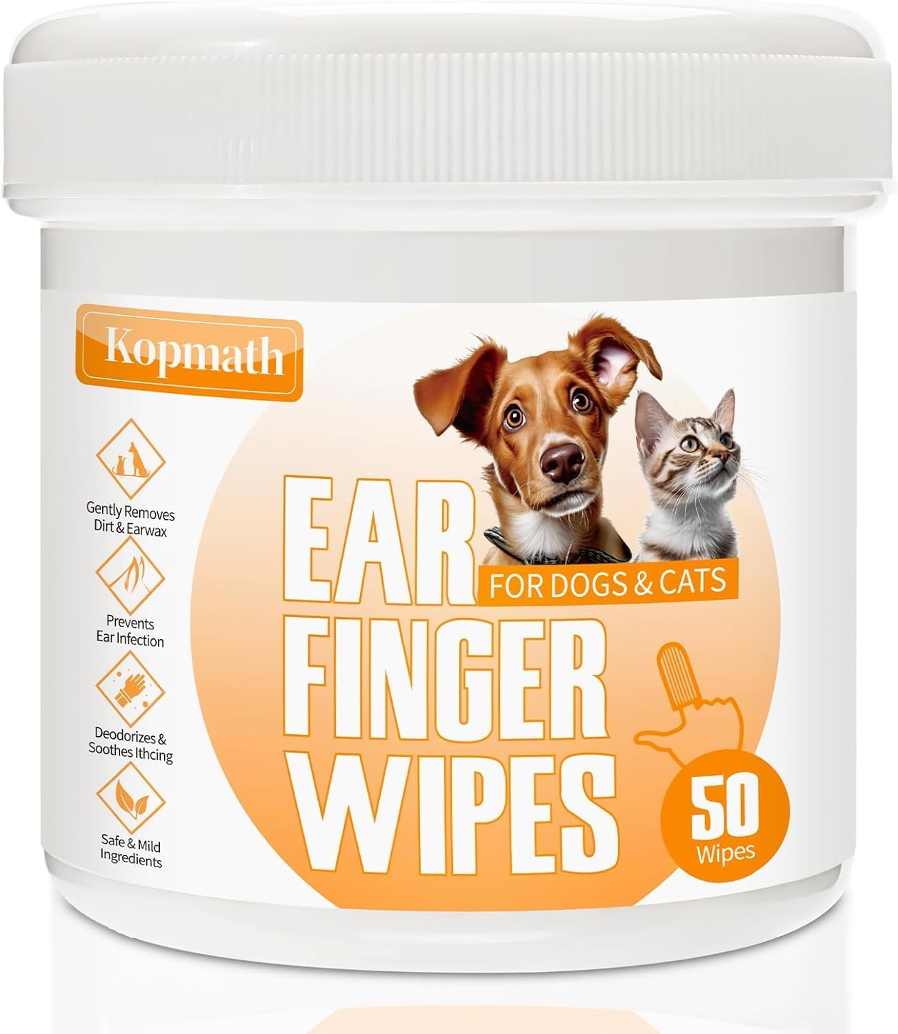 Kopmath Dog Ear Wipes 50 Disposable Wipes for Dogs & Cats, Removes Earwax, Odor, and Soothes Itching