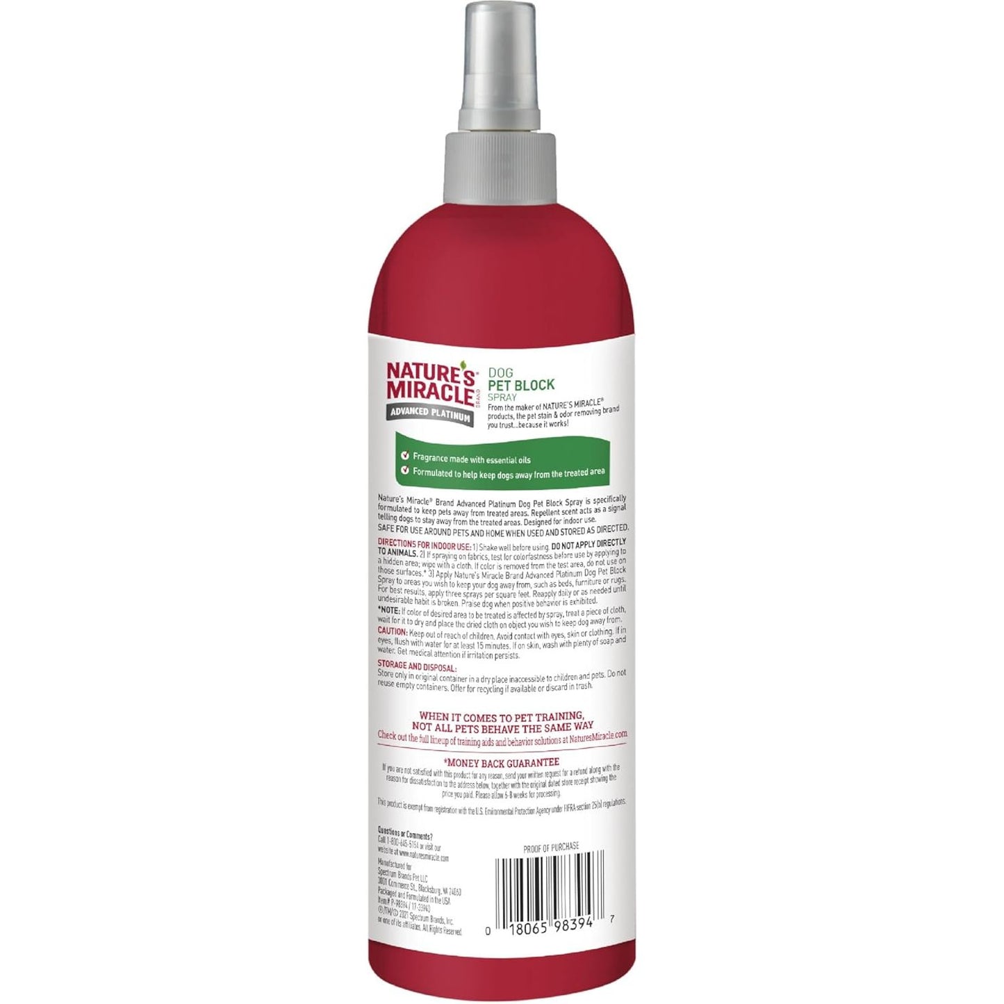 Nature’s Miracle Advanced Platinum Dog Repellent Spray, 473ml Essential Oils Formula for Indoor Training