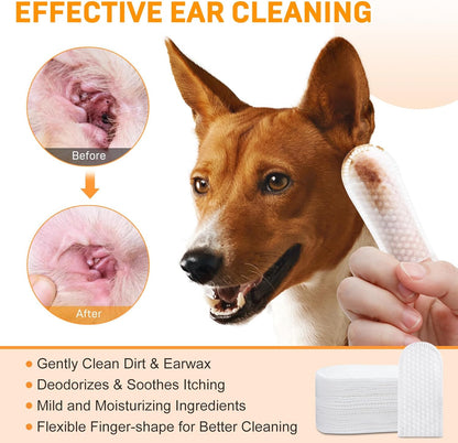 Kopmath Dog Ear Wipes 50 Disposable Wipes for Dogs & Cats, Removes Earwax, Odor, and Soothes Itching
