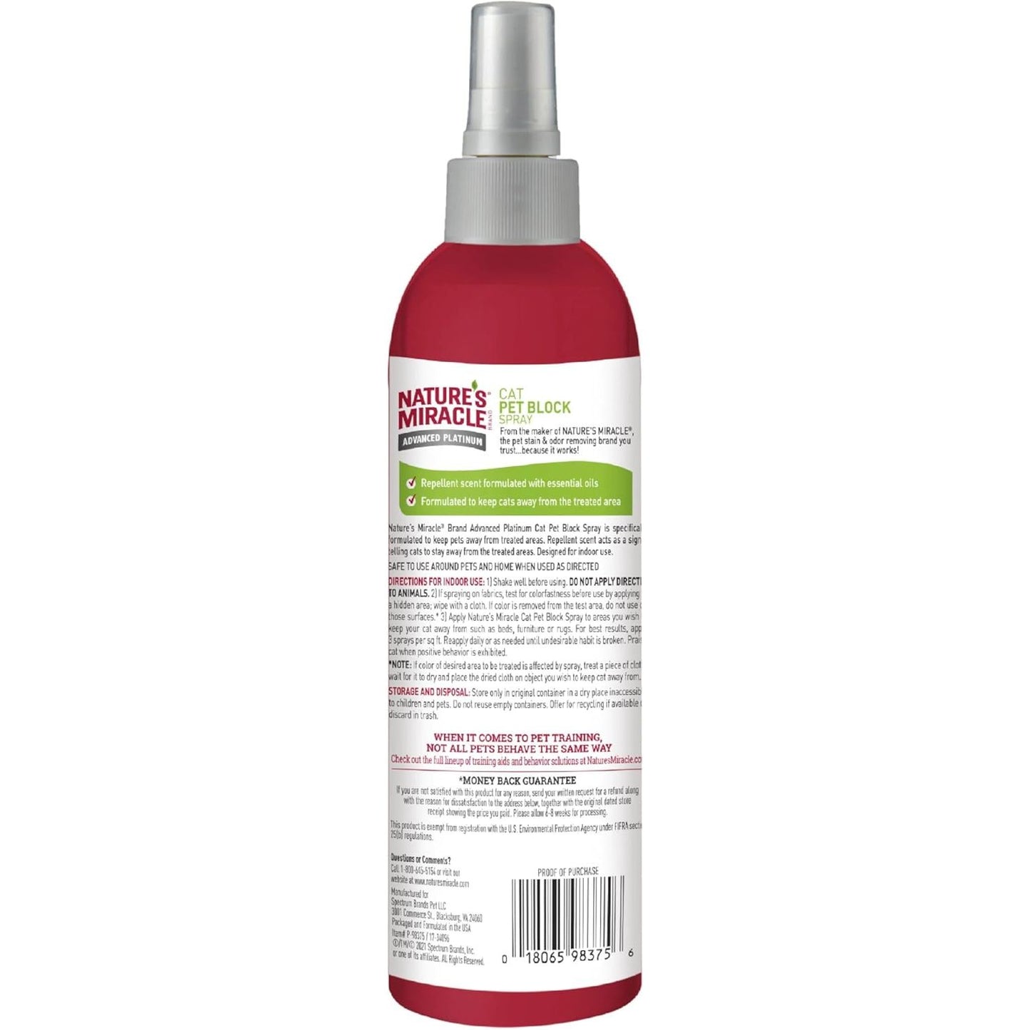 Nature’s Miracle Platinum Cat Pet Block Spray, 236ml Essential Oil Repellent Formula, Easy Spray