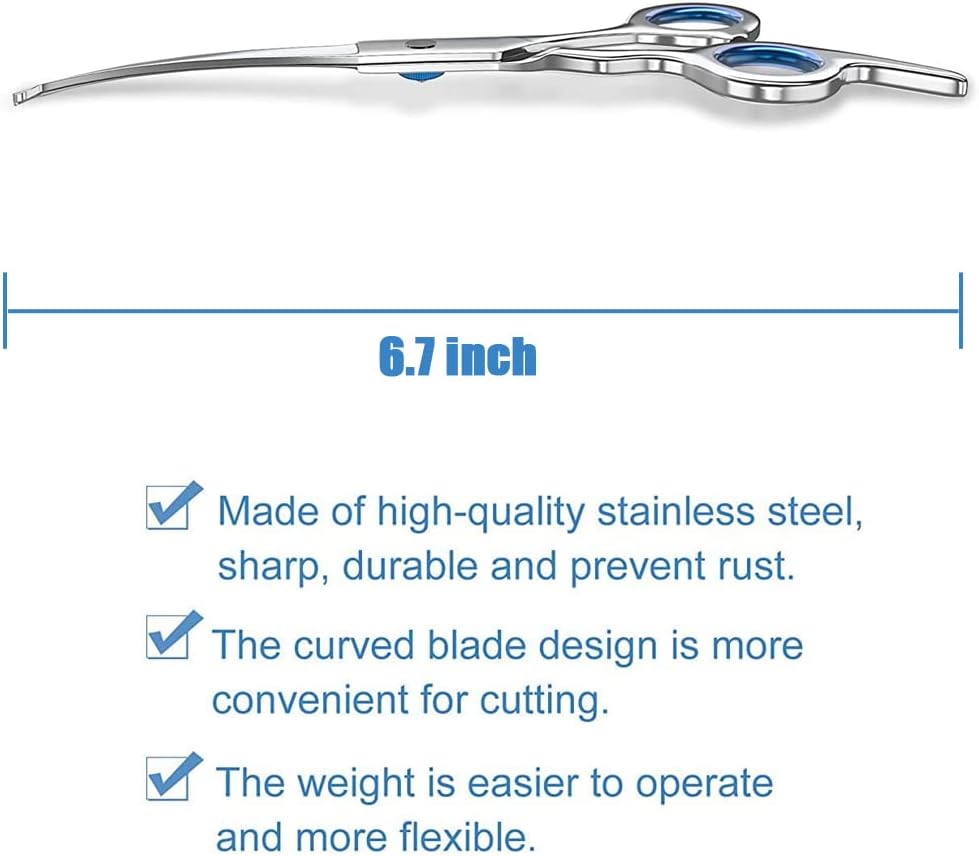 Curved Dog Grooming Scissors – Stainless Steel, Safety Round Tips, Lightweight Pet Shears for Dogs & Cats