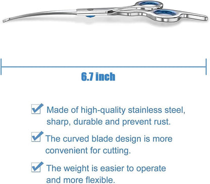 Curved Dog Grooming Scissors – Stainless Steel, Safety Round Tips, Lightweight Pet Shears for Dogs & Cats