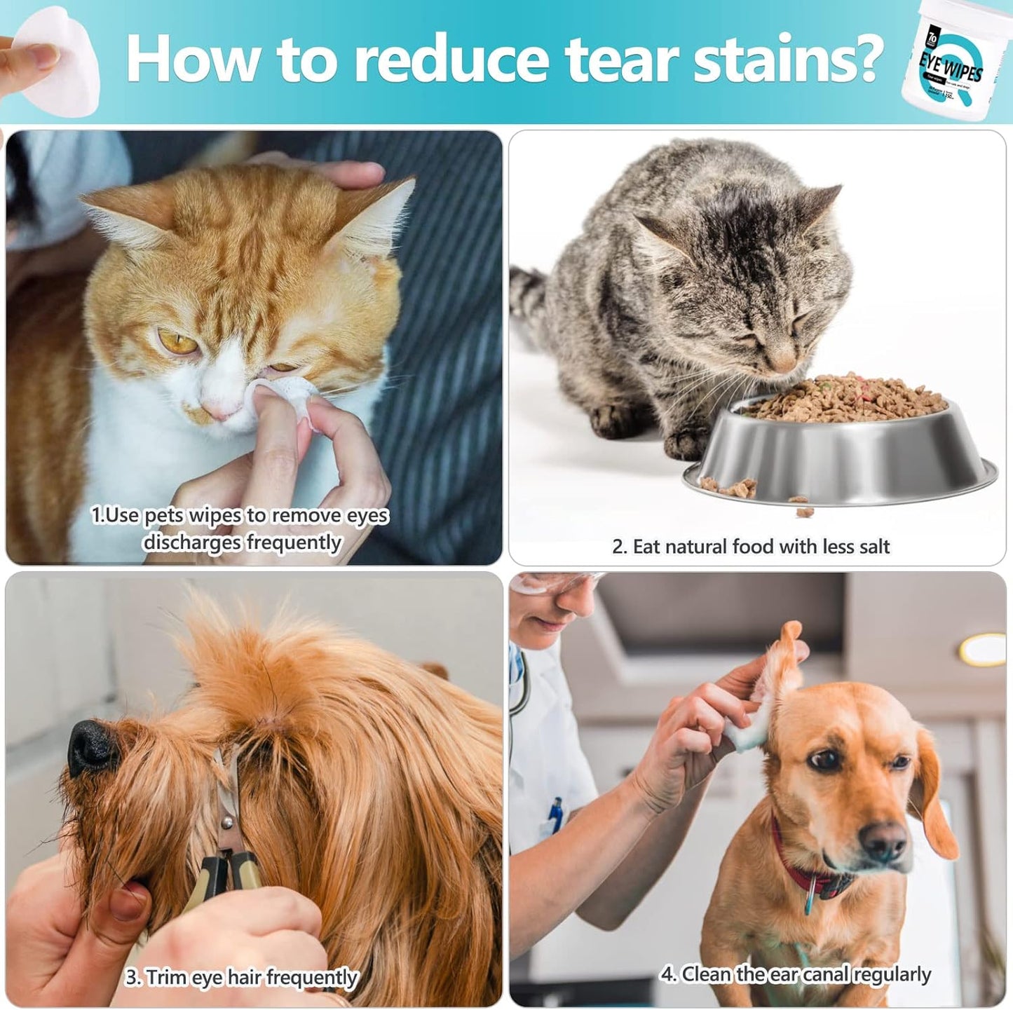Pet Gentle Teeth Wipes 150 Pcs Hypoallergenic Grooming Wipes for Cats & Dogs, Removes Dirt, Crust, & Discharge