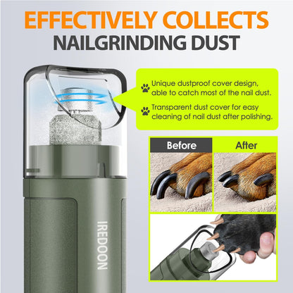 IREDOON Upgraded Dog Nail Grinder – 3-Speed, Quiet & Low Vibration with 4 LED Lights for Painless Grooming (Green)