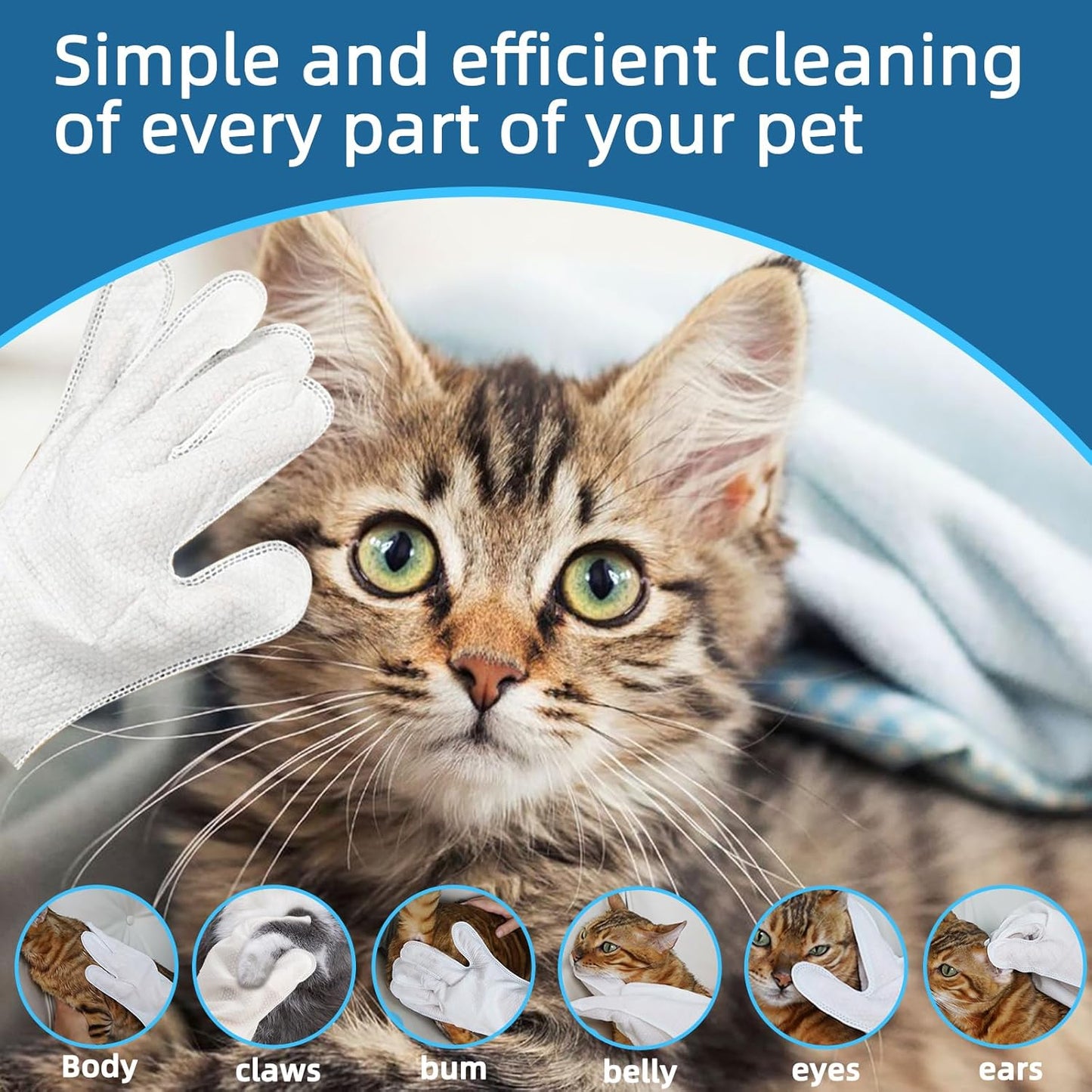 Pet Washing Glove Wipes for Dog and Cat,Travel 6 PCS