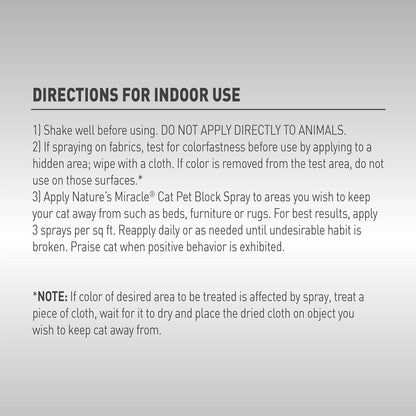 Nature’s Miracle Platinum Cat Pet Block Spray, 236ml Essential Oil Repellent Formula, Easy Spray