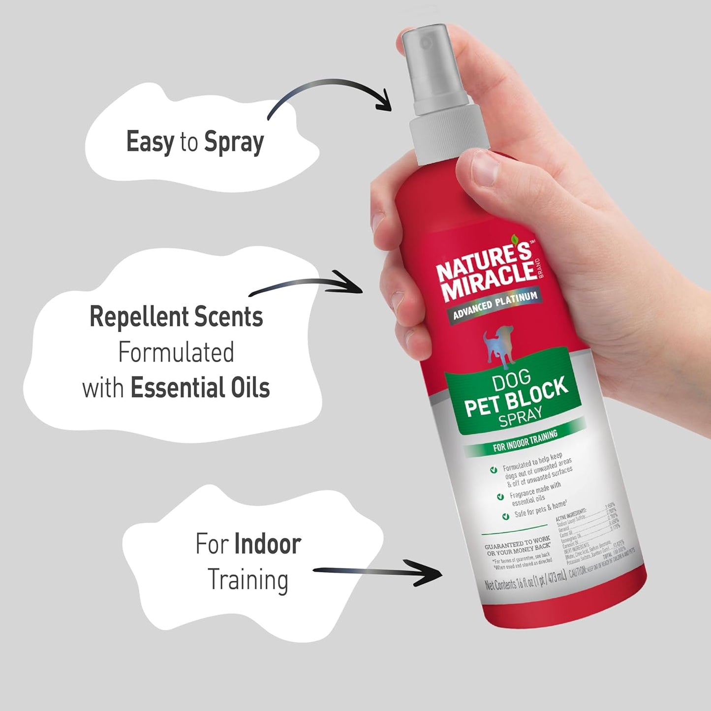 Nature’s Miracle Advanced Platinum Dog Repellent Spray, 473ml Essential Oils Formula for Indoor Training