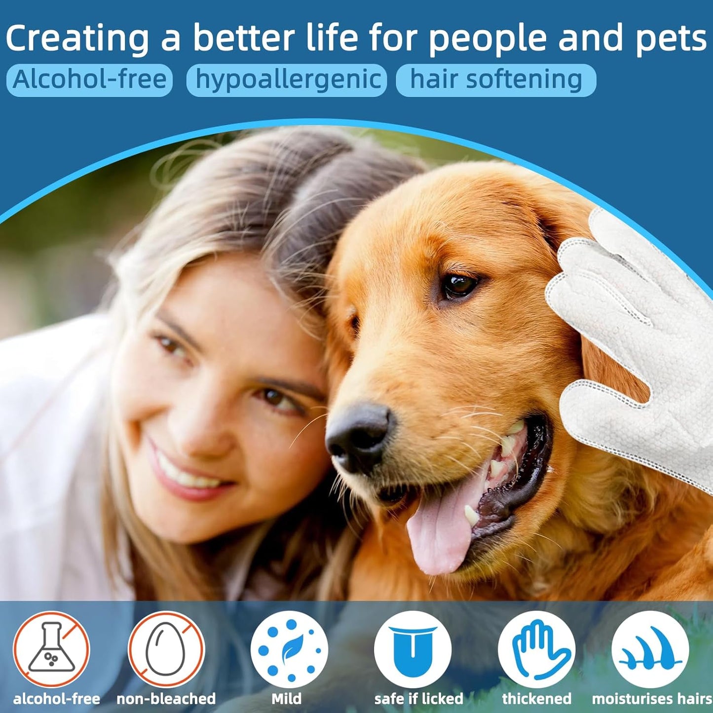 Pet Washing Glove Wipes for Dog and Cat,Travel 6 PCS