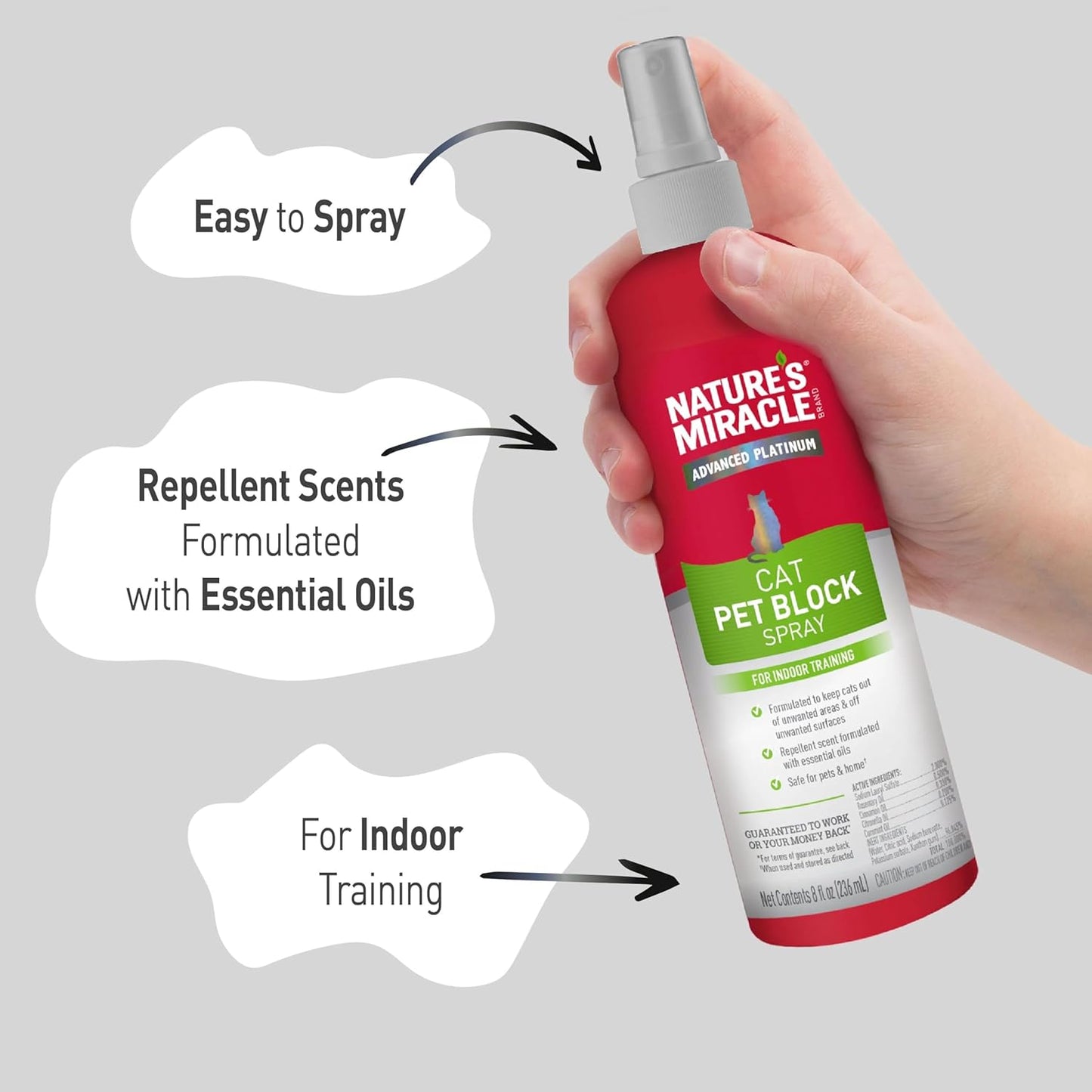 Nature’s Miracle Platinum Cat Pet Block Spray, 236ml Essential Oil Repellent Formula, Easy Spray