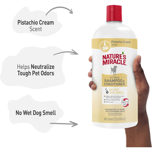 Nature's Miracle Oatmeal Shampoo & Conditioner, 946ml Moisturizing, Gentle Formula, Pistachio Cream Scent, No Wet Dog Smell