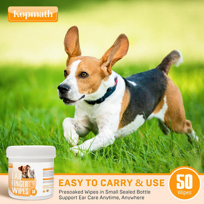 Kopmath Dog Ear Wipes 50 Disposable Wipes for Dogs & Cats, Removes Earwax, Odor, and Soothes Itching