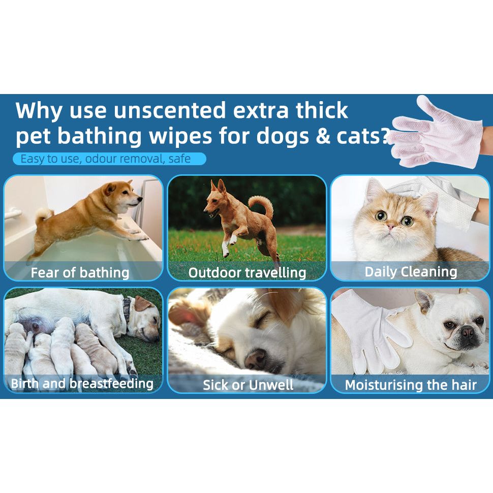 Pet Washing Glove Wipes for Dog and Cat,Travel 6 PCS